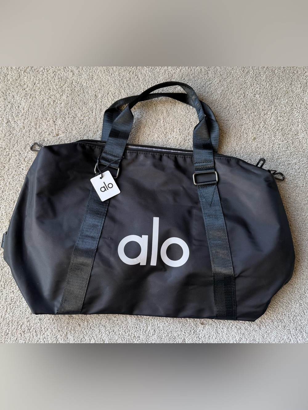 Alo Black Duffel Bag with Alo Logo